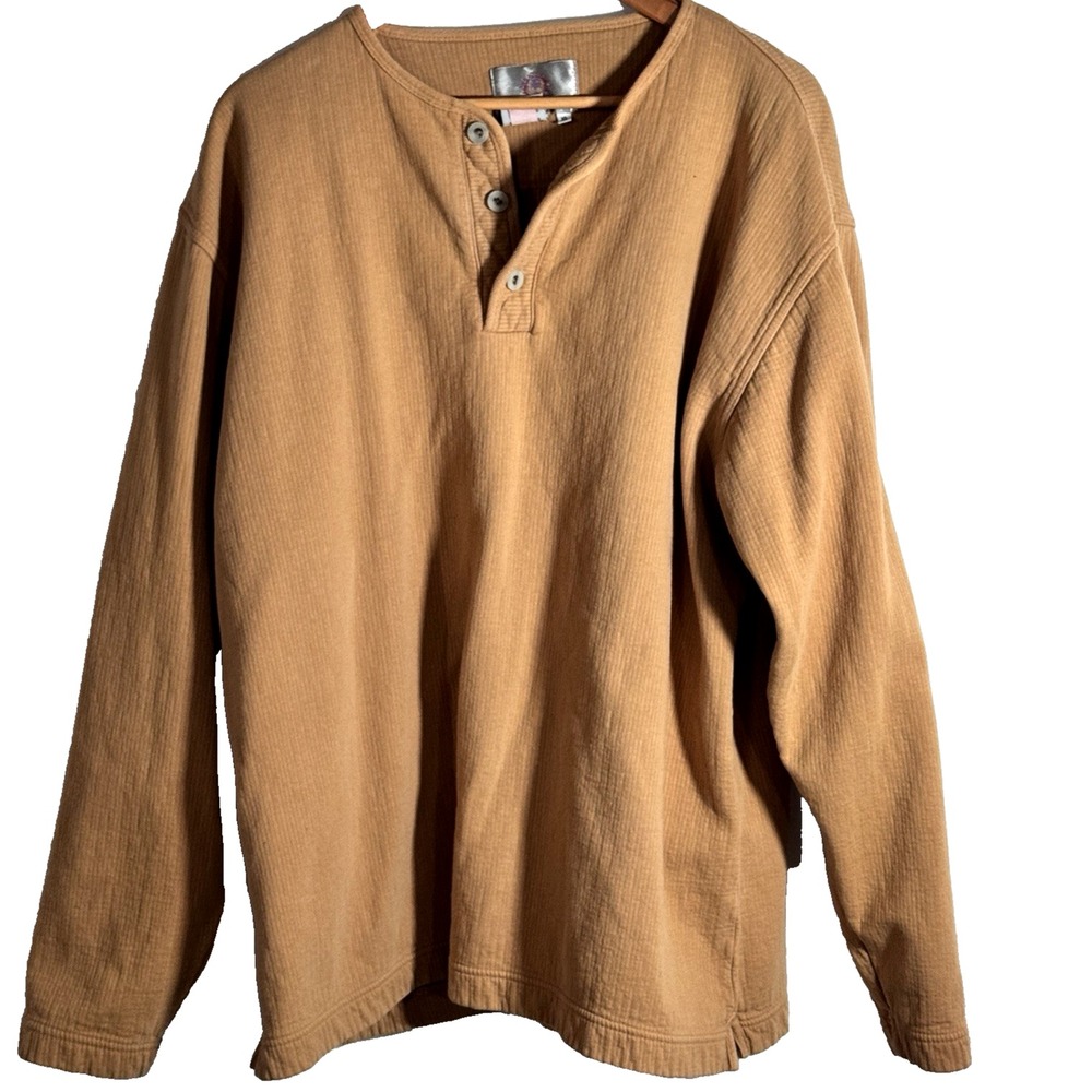 Territory Ahead Sweater Men's‎ XL Henley Pullover Long Sleeve Ribbed Tan/Gold